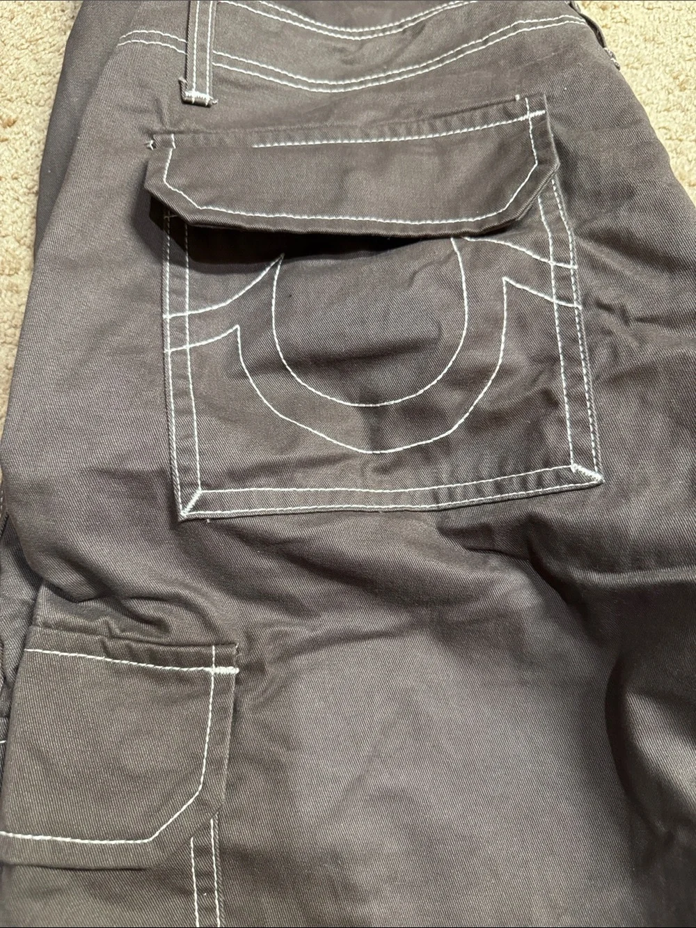 True Religion Brown Men's Cargo Pants with Contrast Stitching